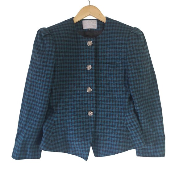 Vintage La Suit Petite Womens Houndstooth Blazer Jacket Size 8 90s Business Chic - Picture 1 of 6
